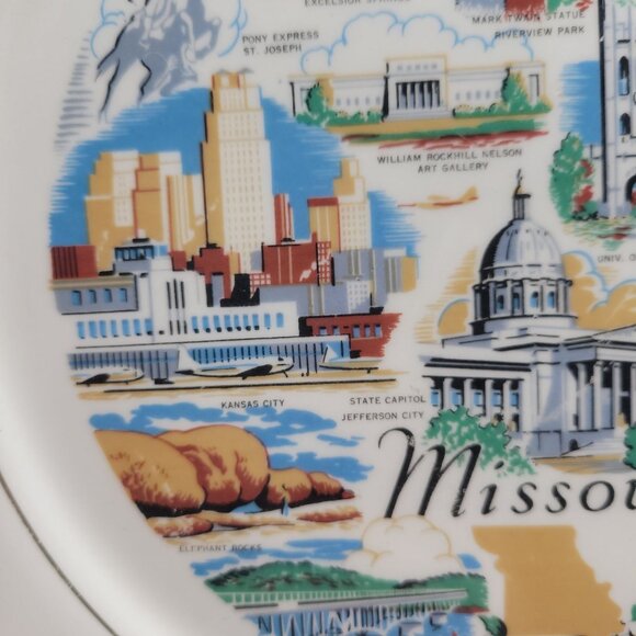 Vtg Missouri Souvenir Plate Gold Trim & Landmarks 10.5" Decorative Collectible - Picture 7 of 14